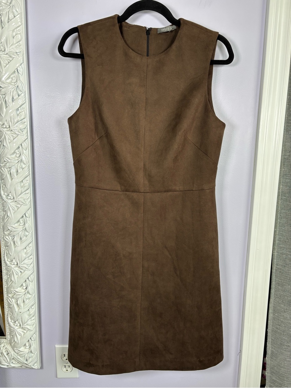 Matty M Brown Sleeveless Suede-Look Chic Midi Dress